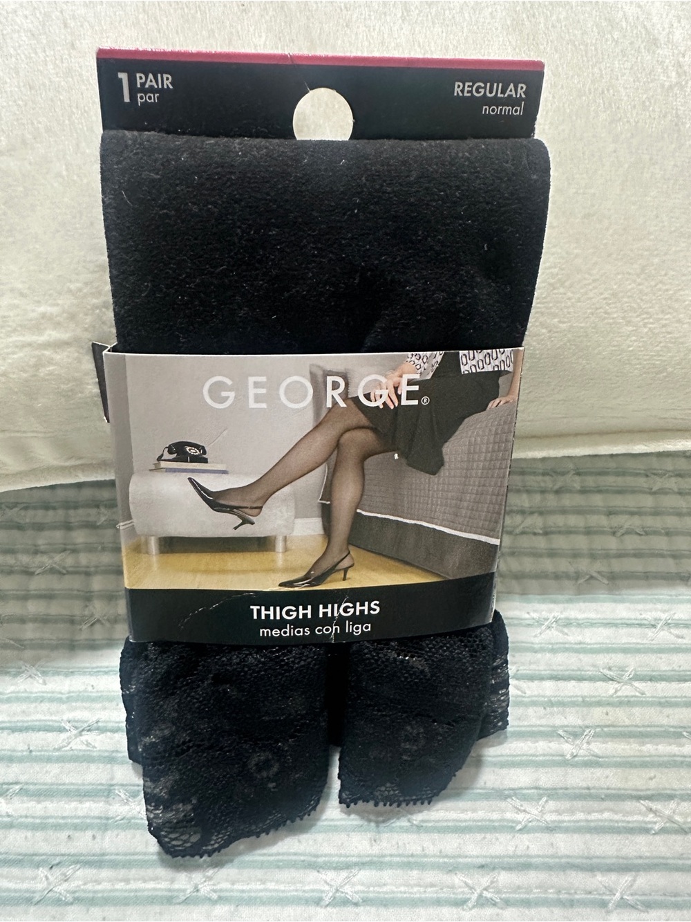 George Black Lace Top Thigh Highs - Regular
